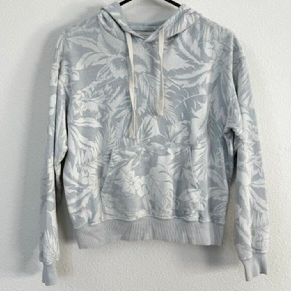 Billabong Tropical Print Cropped Hoodie Gray White Women Small Beach Surf Y2K